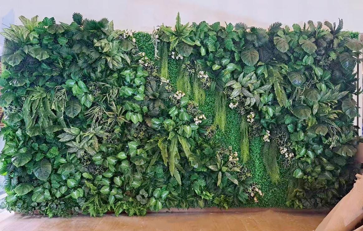 Lush Green Plant Wall Decor Vertical Garden Panels, Artificial Foliage Backdrop
