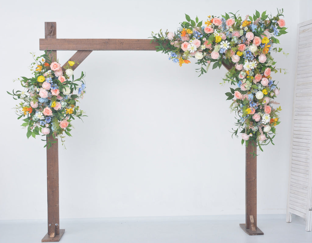 Artificial Wedding Arch floral Arrangements in Shades of Blush, Pink and Yellow