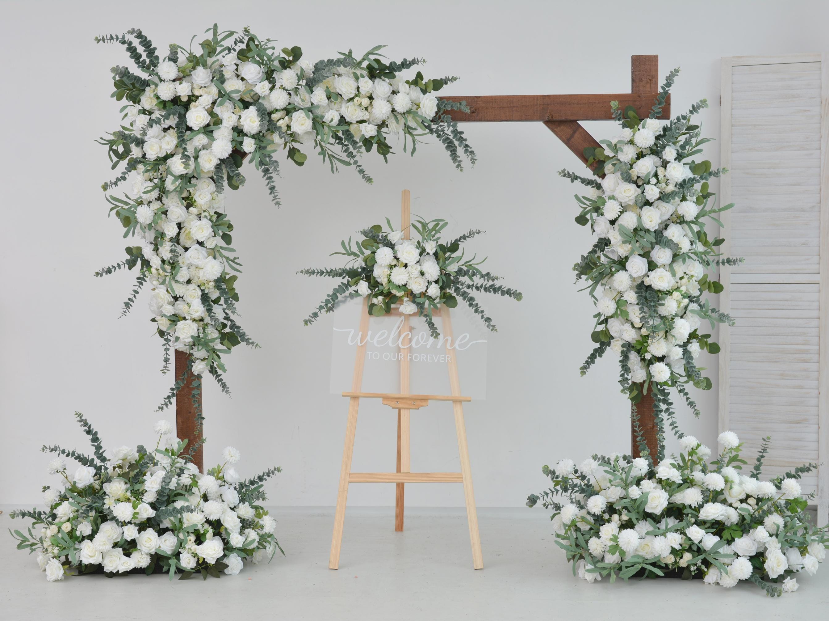 Eucalyptus White Rose Flowers for Wedding Arch Decor