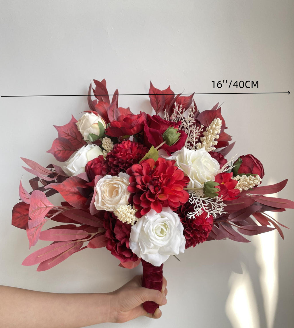 Elegant Bridal Bouquet With Red, White, and Champagne Floral Arrangement Wedding Flowers