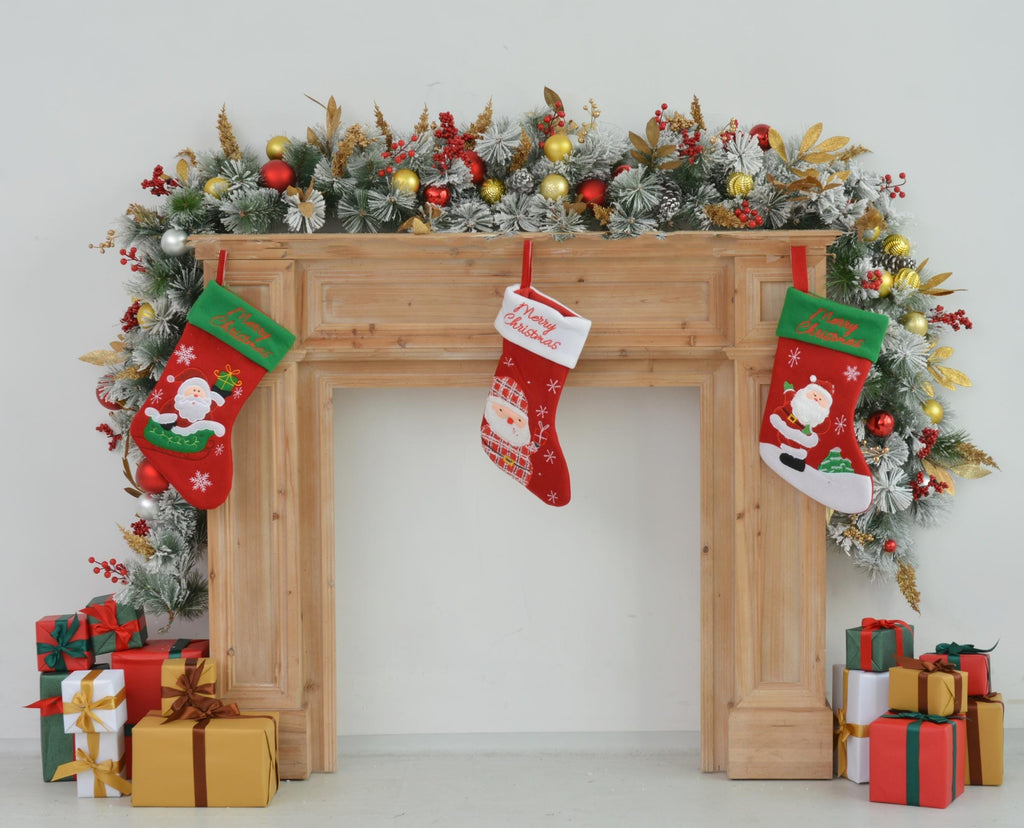 9FT Festive Christmas Garland with Gold, Red, and Green Decorations Holiday Mantel Garland for Fireplace or Doorway
