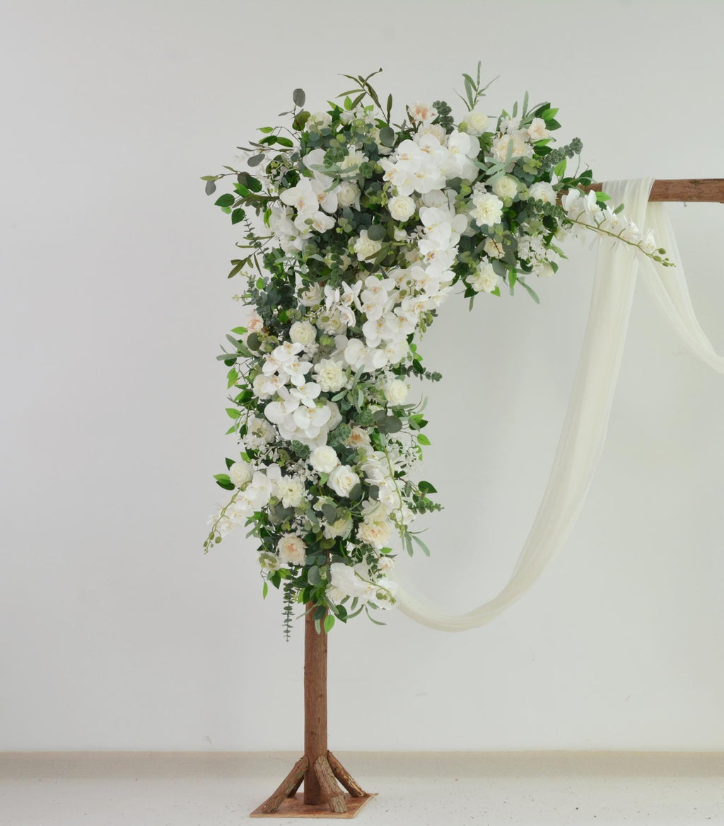 Artificial White Rose and Greenery Floral Swag Set for Wedding Ceremony Arch and Backdrop Decor