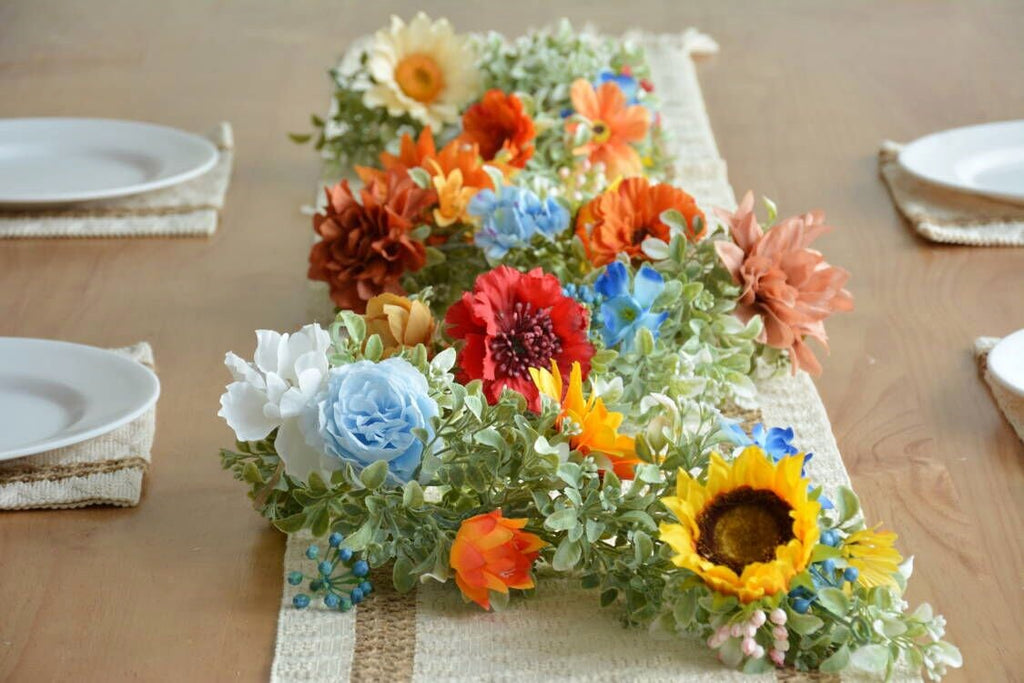 Eucalyptus Garland with Colorful Flowers: Summer Table Runner