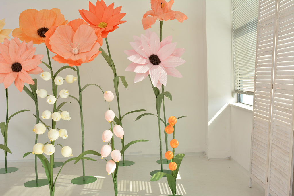Customizable Giant Paper Flowers in Orange and Pink Ideal for Weddings, Events, and Decor