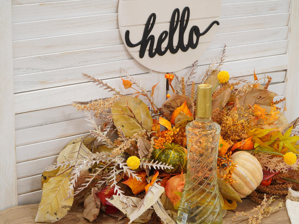 Autumn Harvest Pumpkin Centerpiece – Faux Fall Floral Table Garland with Gourds, Leaves & Rustic Accents