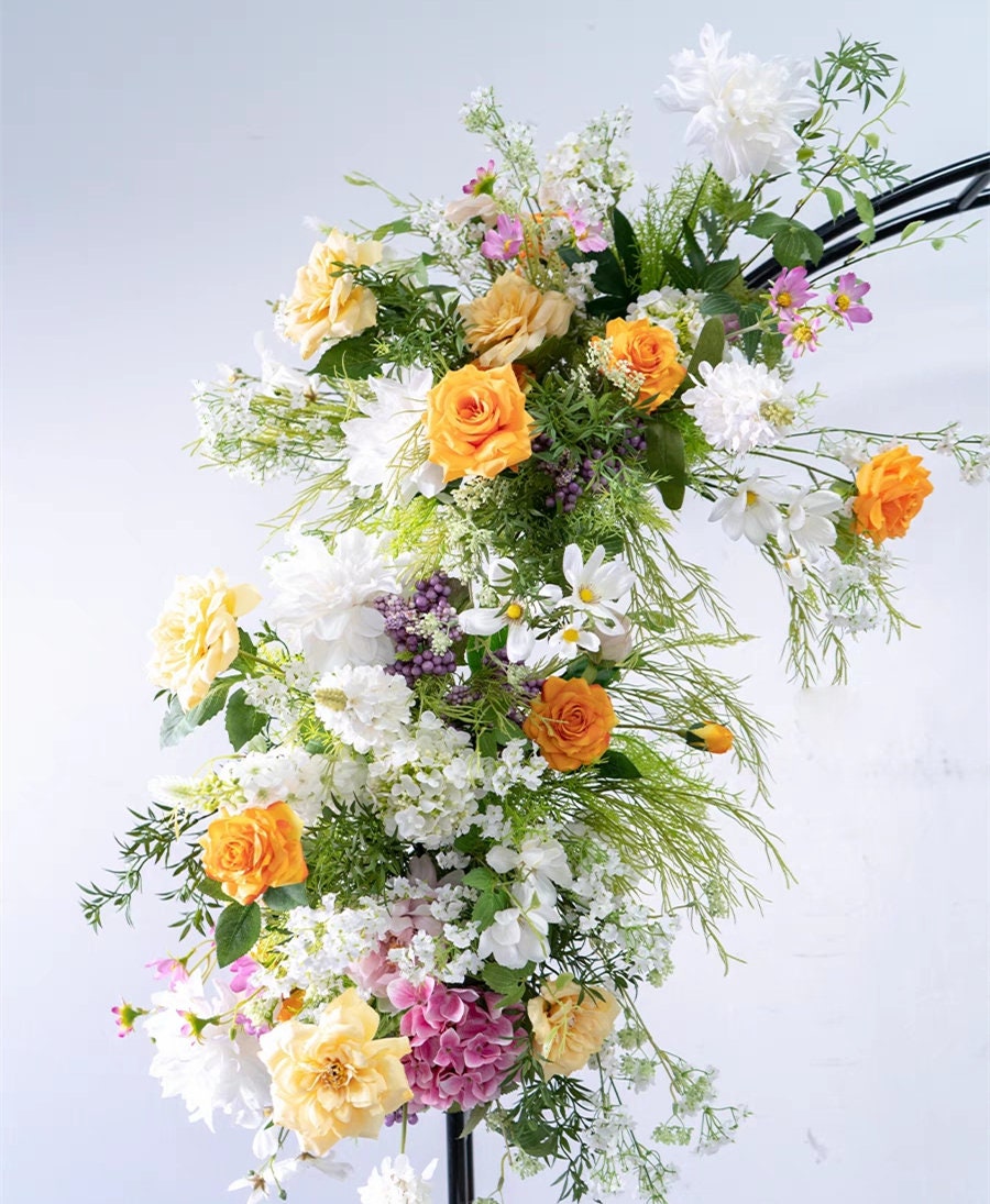 Artificial Wedding Flower Swag with Greenery, White and Yellow Flowers for Spring Summer Wedding