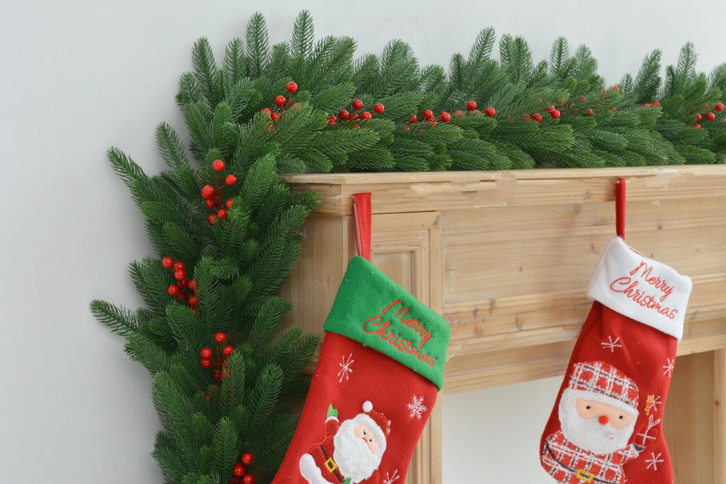 9FT Christmas Fireplace Garland with Greenery and Berries, Holiday Mantel Decor