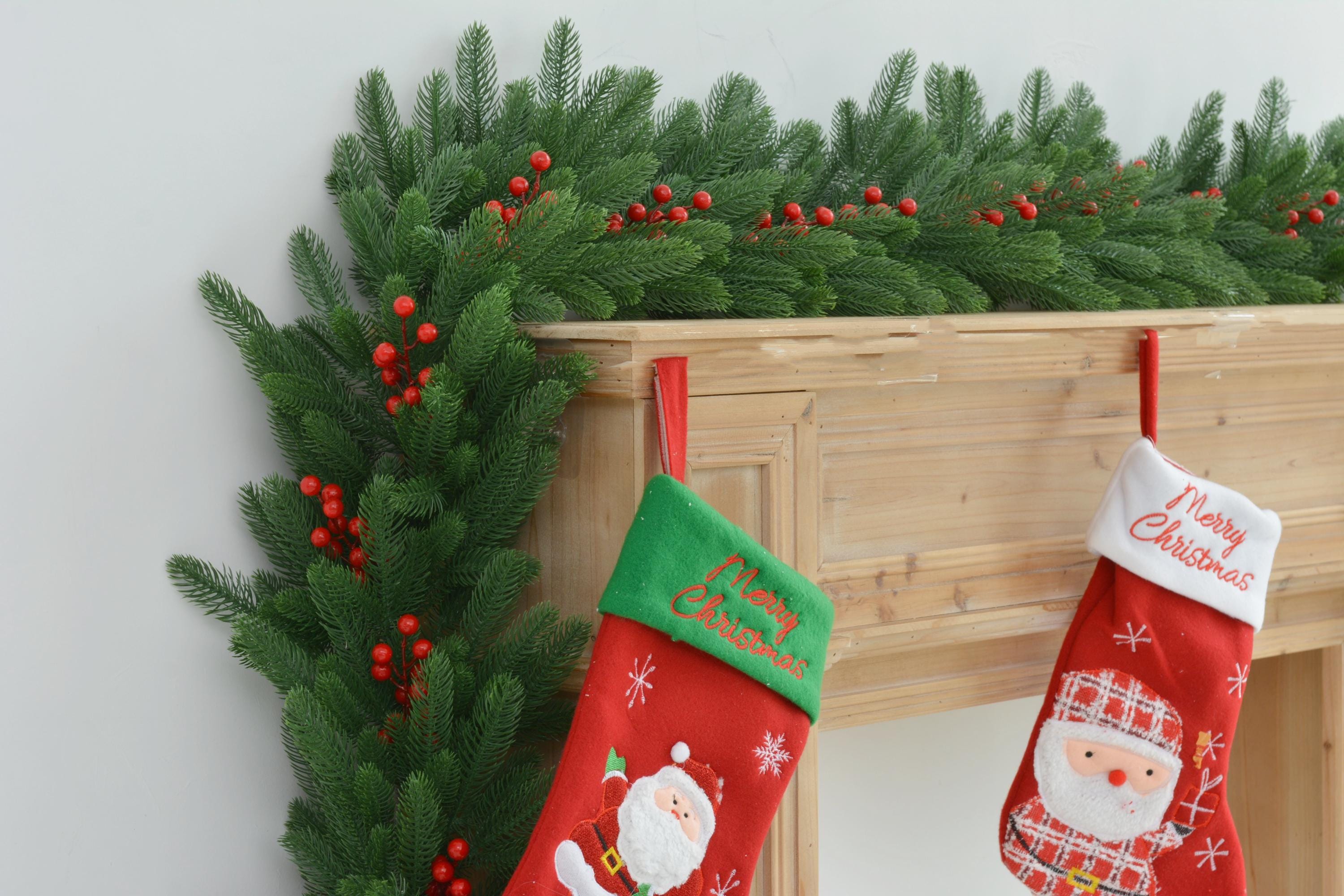 9FT Christmas Fireplace Garland with Greenery and Berries, Holiday Mantel Decor