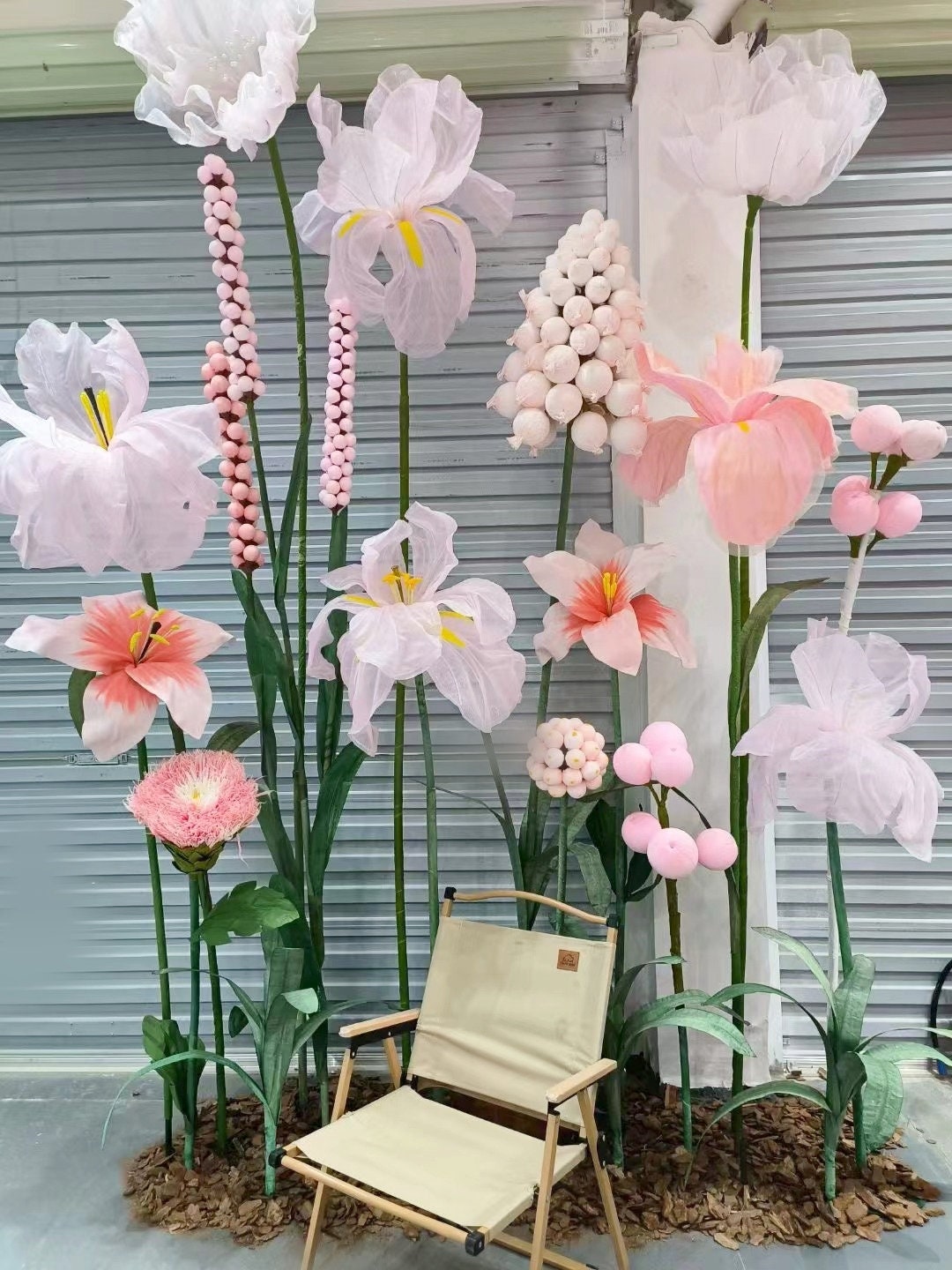 Giant Freestanding Flowers in Paper, Silk, and EVA for Window Displays and Event Decor