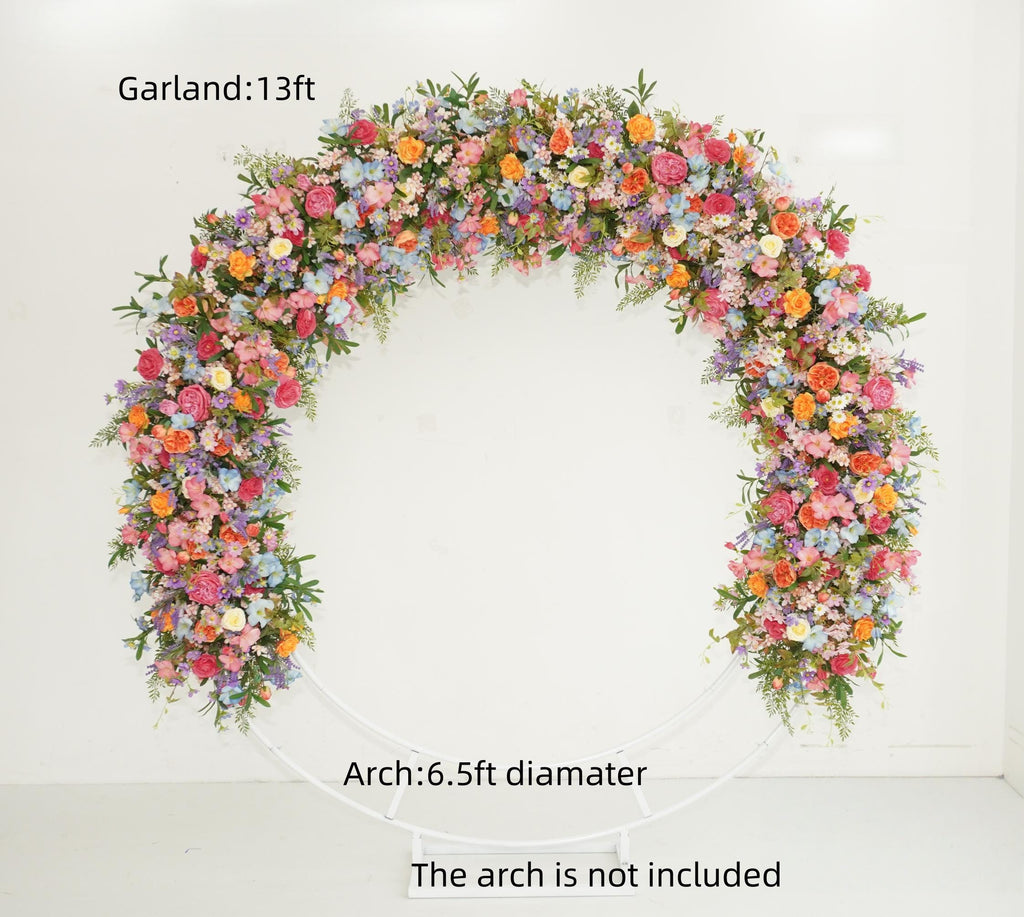 Wedding Arch Floral Garland: Pink, Orange, Purple Bloom Clusters