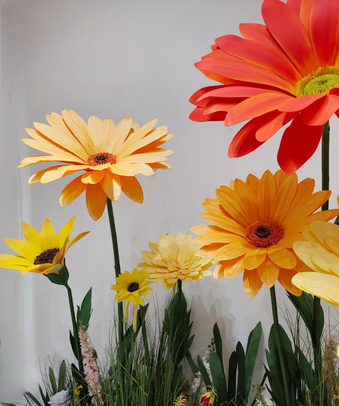 Giant Paper Flower Set for Photo Booth Backdrop, Pale Yellow, Yellow, and Orange Ground Floral Decor