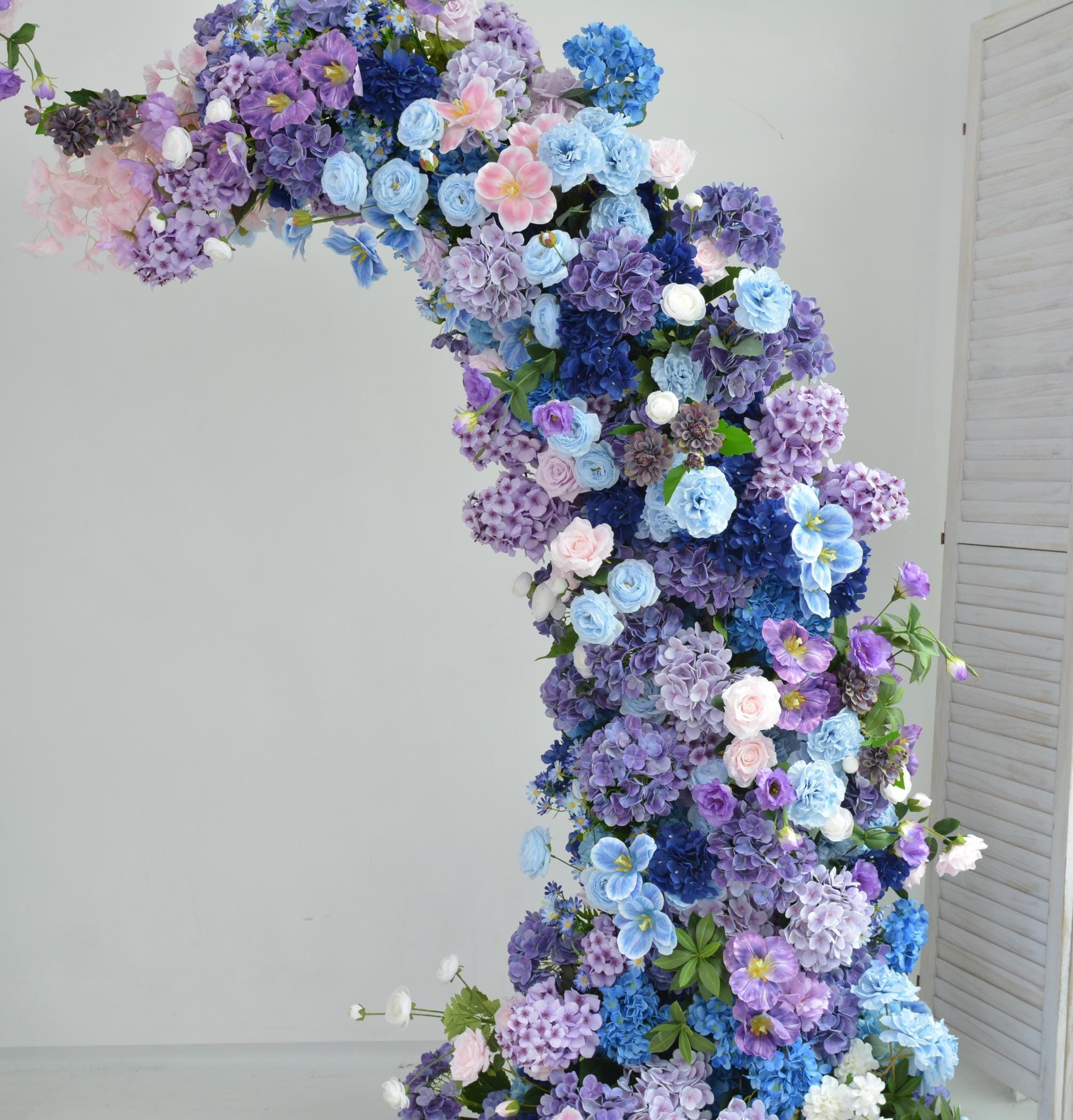 Purple & Blue Hydrangea Rose Wedding Arbor Floral Arch