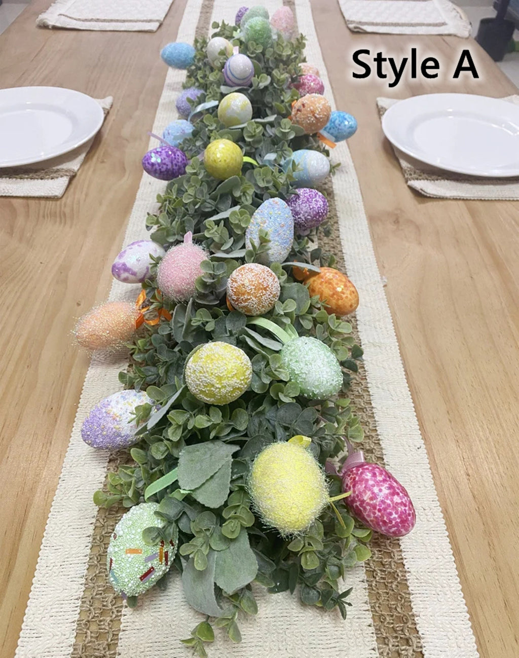 Easter Egg Garland: Frosted Eucalyptus Spring Mantel Decor