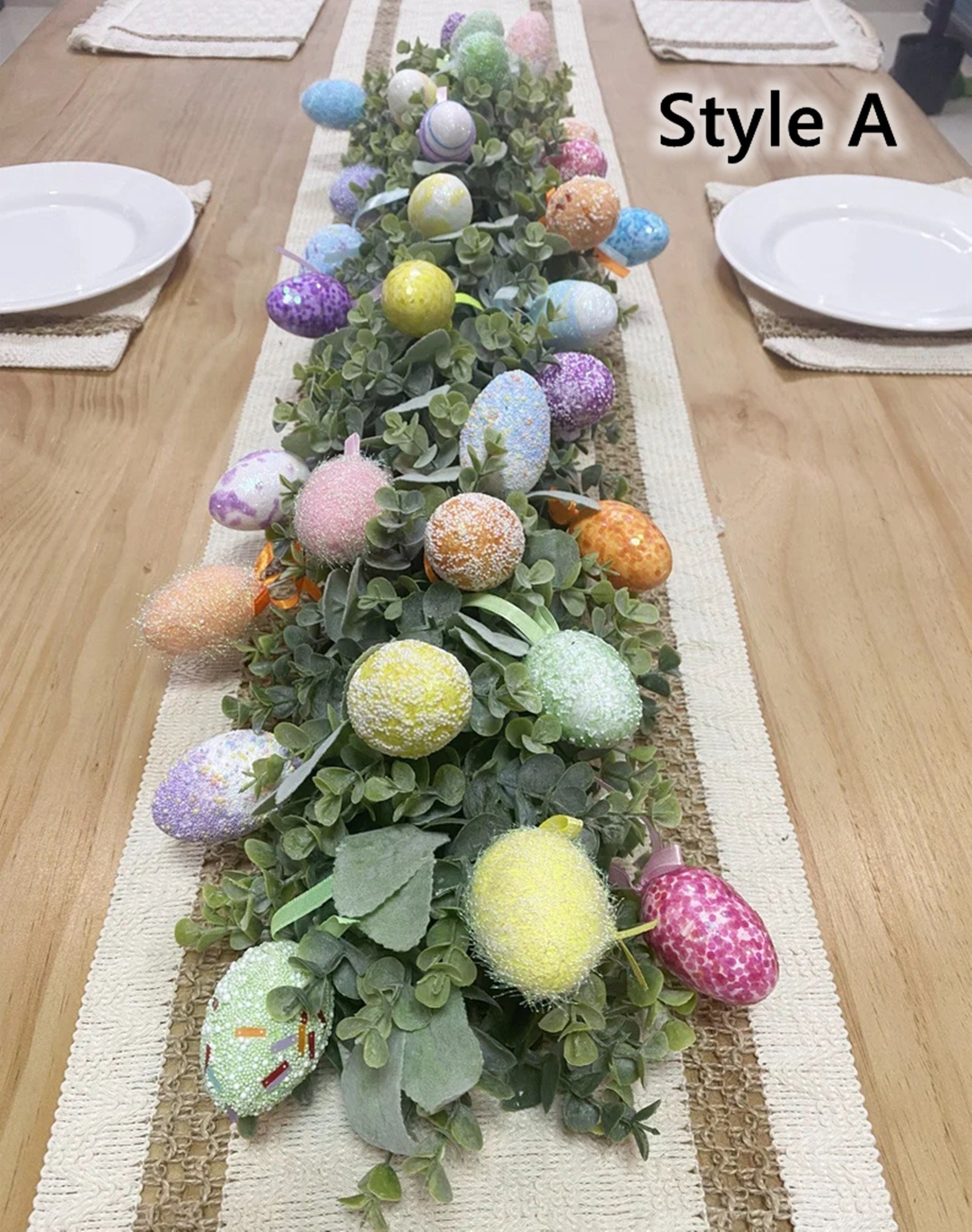Easter Egg Garland: Frosted Eucalyptus Spring Mantel Decor