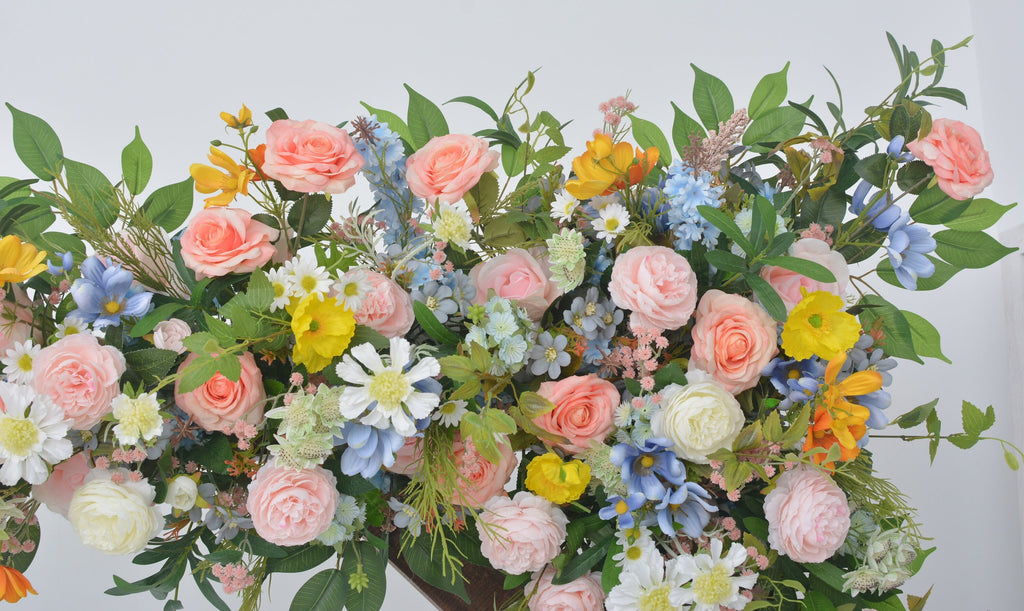 Artificial Wedding Arch floral Arrangements in Shades of Blush, Pink and Yellow