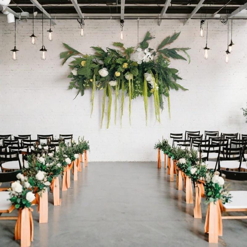 Greenery Wedding Arch Flower Arrangement with Draping Florals With Yellow, and White