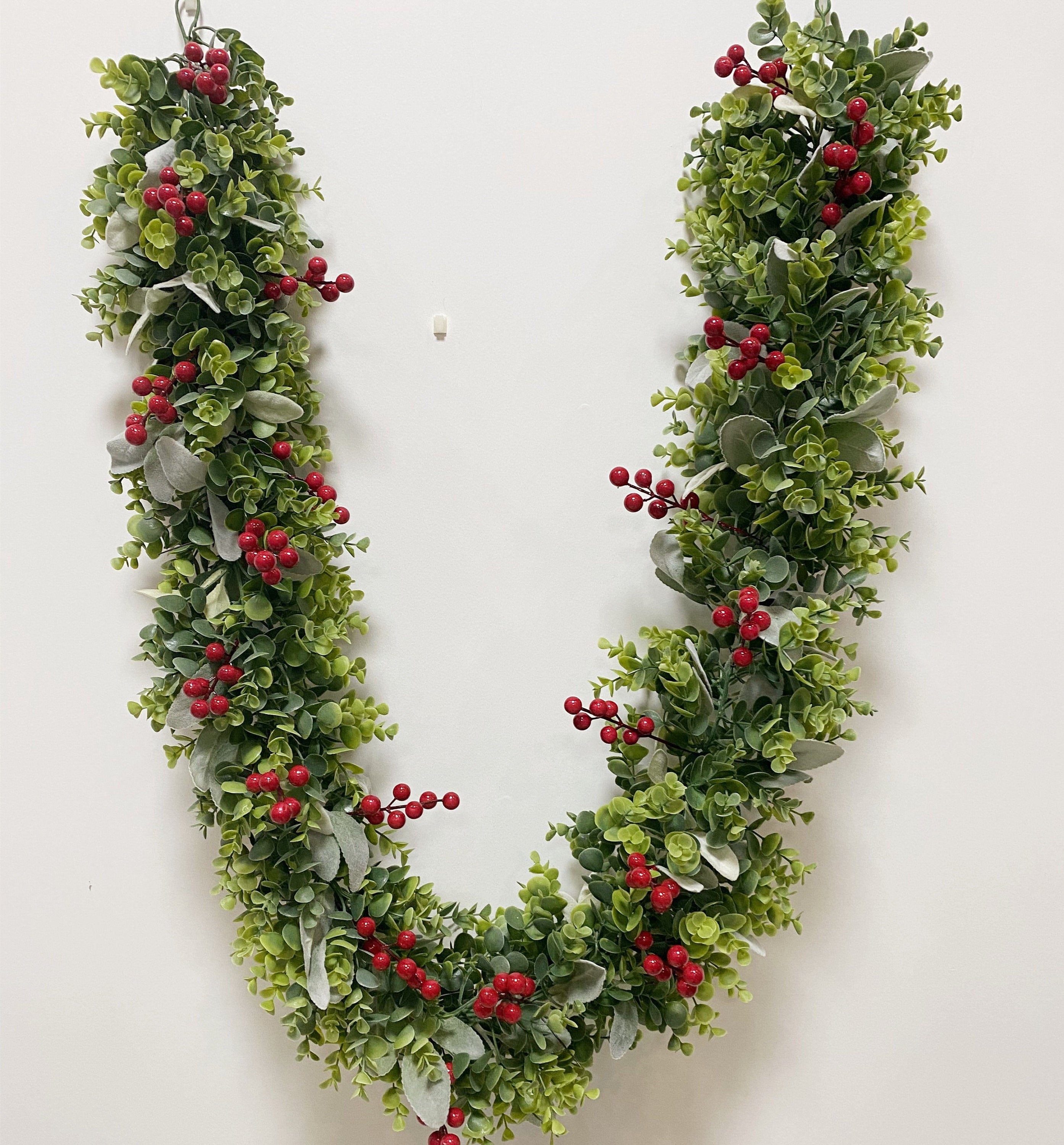 Eucalyptus Lambs Ear Garland: Farmhouse Table Runner, Mantle Decor