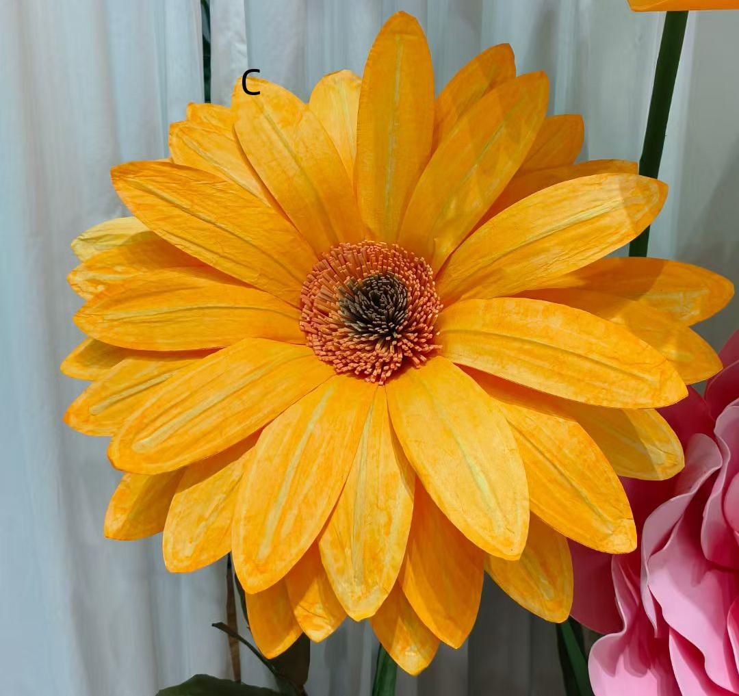 Giant Paper Flower Set for Photo Booth Backdrop, Yellow, Pink, and Orange Ground Floral Decor