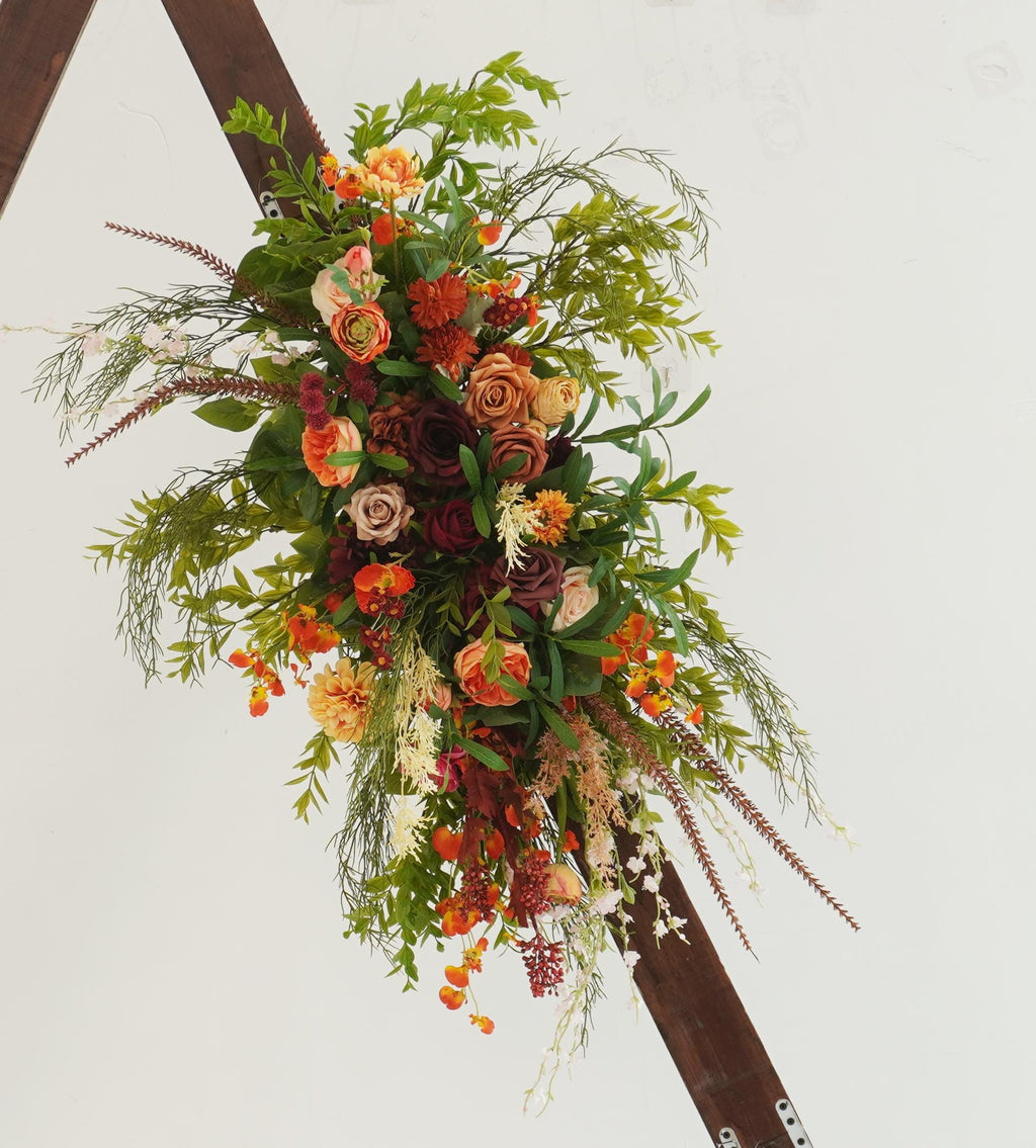 Fall Wedding Arch Arrangement: Orange, Pink Flowers & Greenery