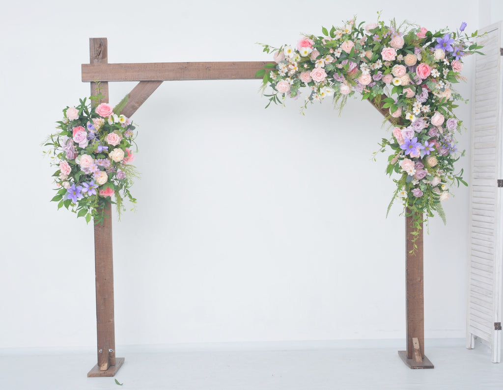 Artificial Wedding Arch Arrangements with Flowers in Shades of Pink, Purple and Champagne
