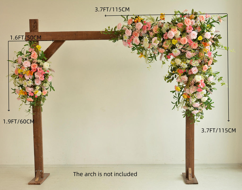 Artificial Floral Wedding Arch Ceremony Backdrop Rose Arrangement in Pink, White, and Yellow