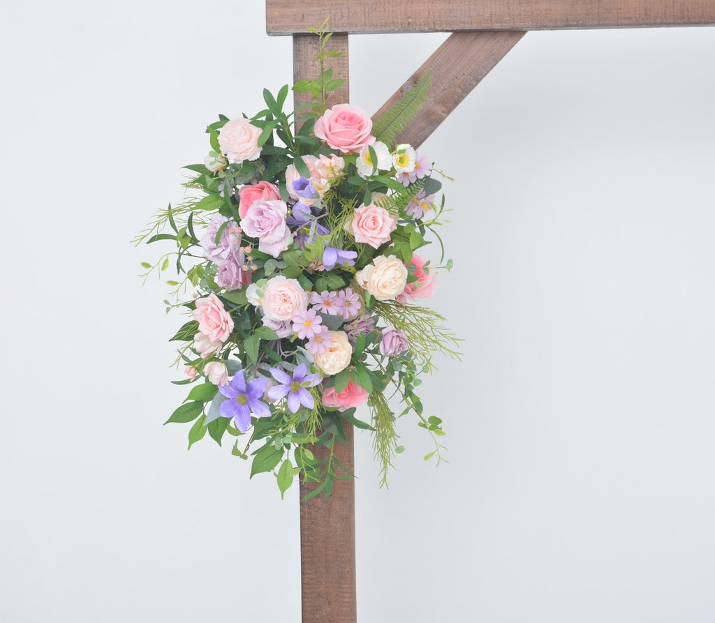 Artificial Wedding Arch Arrangements with Flowers in Shades of Pink, Purple and Champagne