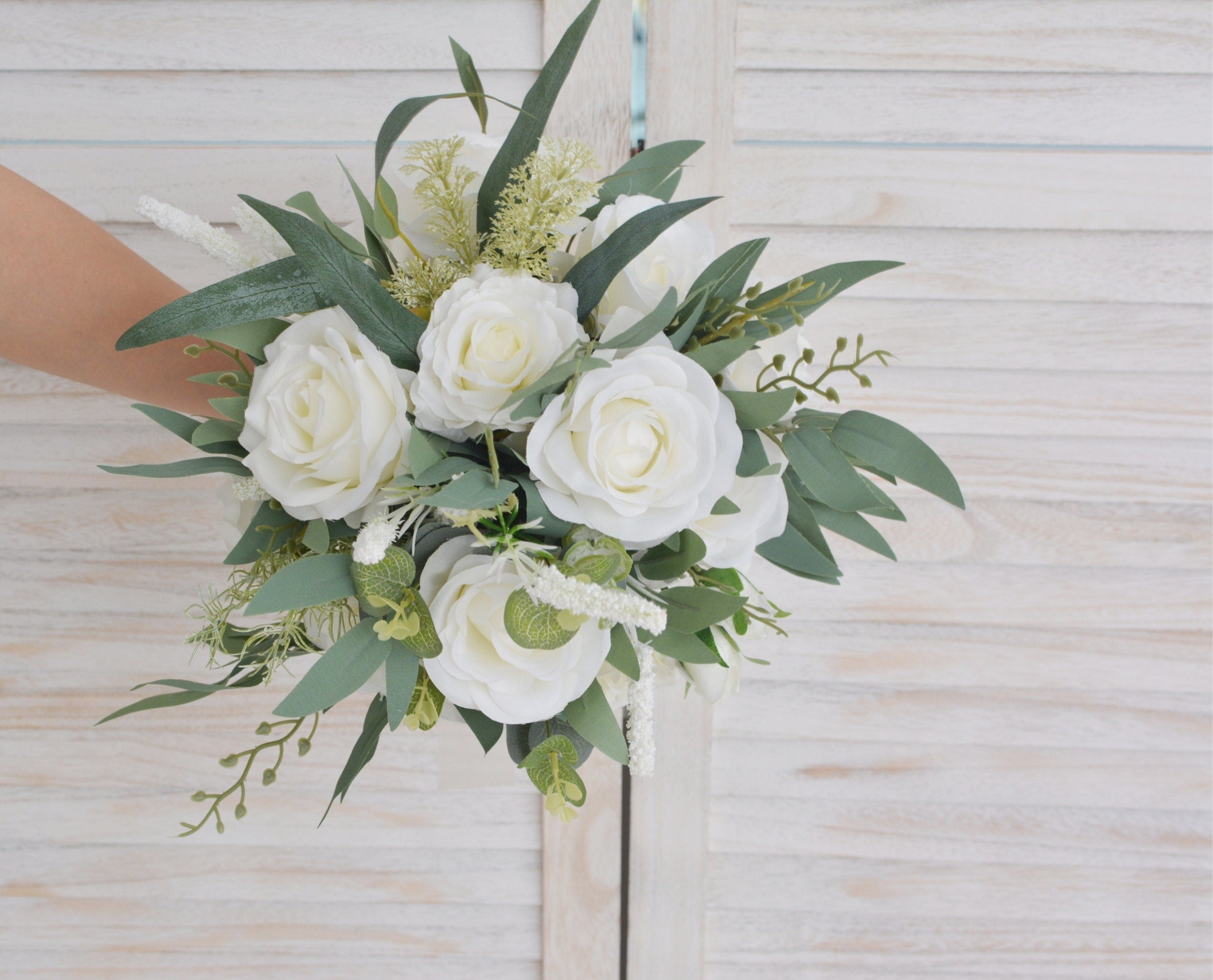 Ivory Rose Bridal Bouquet: Eucalyptus Wedding Bouquet