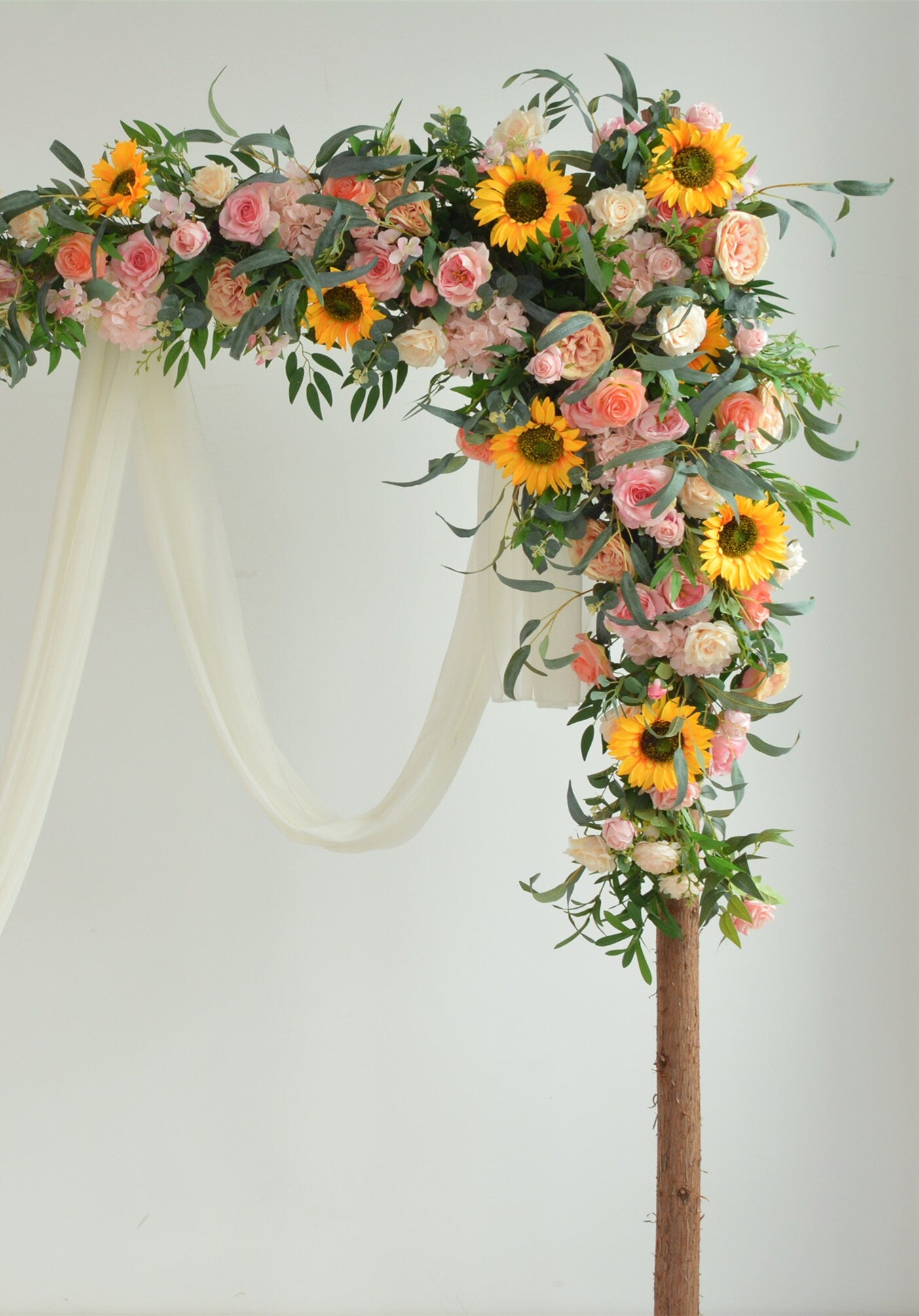 Arch Flower Arrangements with Sunflowers,Roses and Eucalyptus Wedding Flower Swag in Pink, Champagne, Ivory