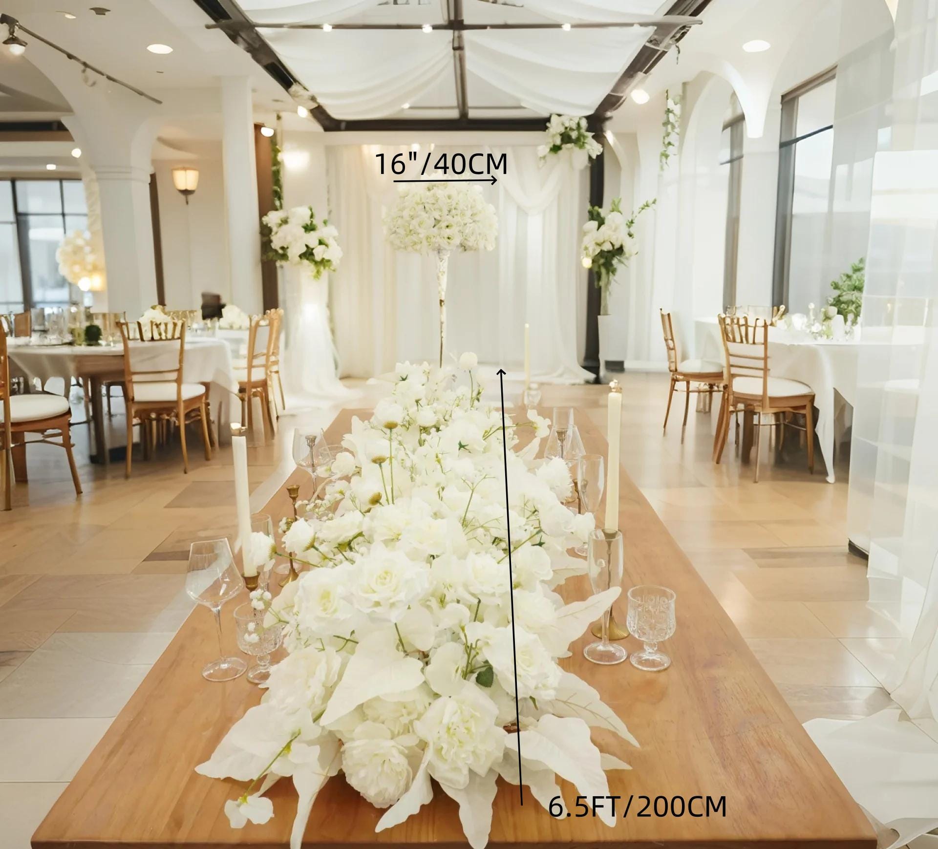 Centerpiece White Wedding Flower Table Runner – Artificial Rose Arrangement for Reception Banquet Decor