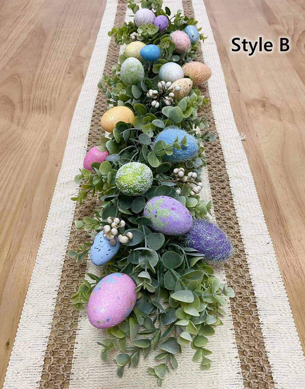 Easter Egg Garland: Frosted Eucalyptus Spring Mantel Decor