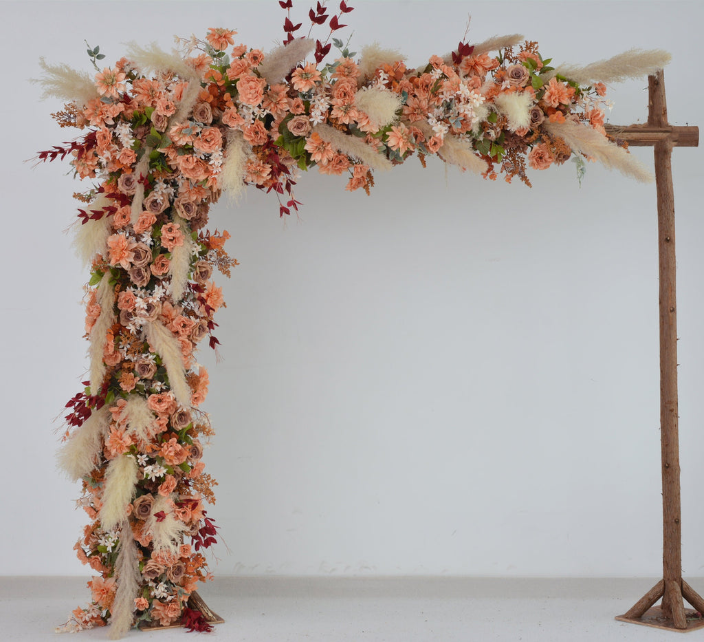 Fall Wedding Arch Arrangement with Pampas OrangeTerracotta Wedding Arbor Flowers