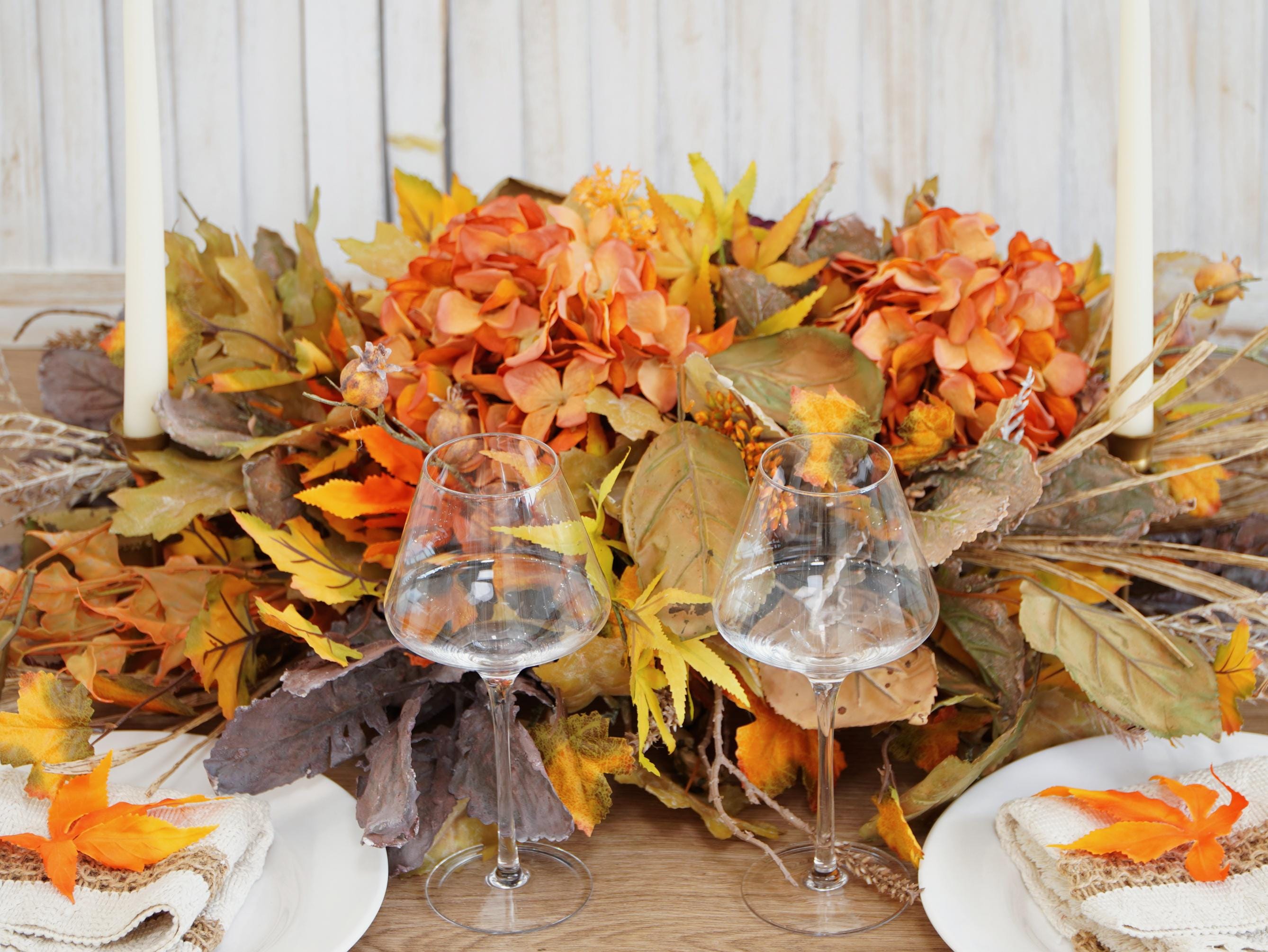 Autumn Harvest Hydrangea Centerpiece, Faux Floral Arrangement for Thanksgiving and Halloween Table Decor