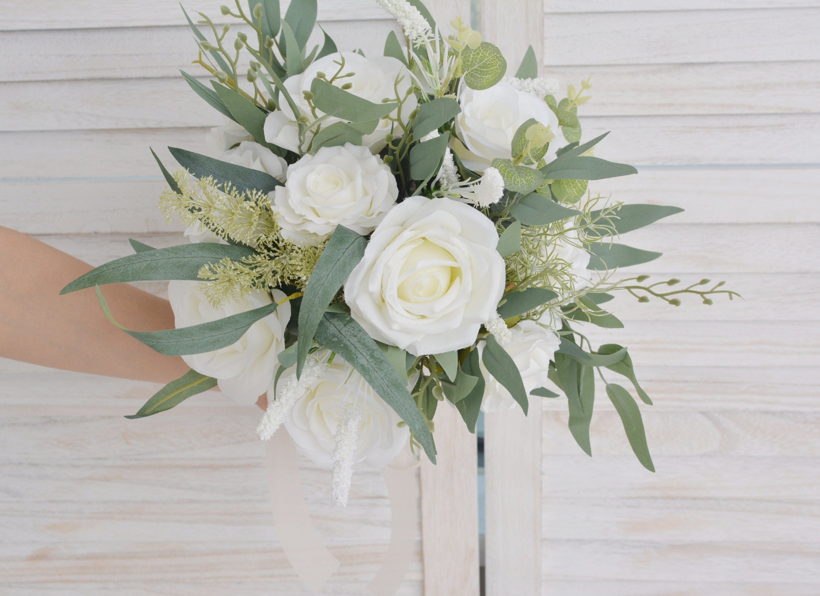 Ivory Rose Bridal Bouquet: Eucalyptus Wedding Bouquet
