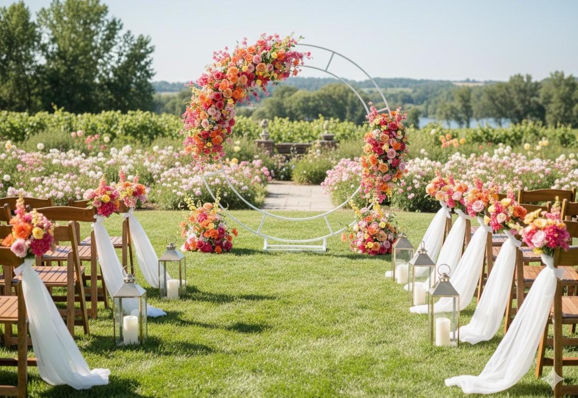 Colorful Wedding Ceremony Floral Backdrop Arrangement for Aisle, Reception, and Event Decorations