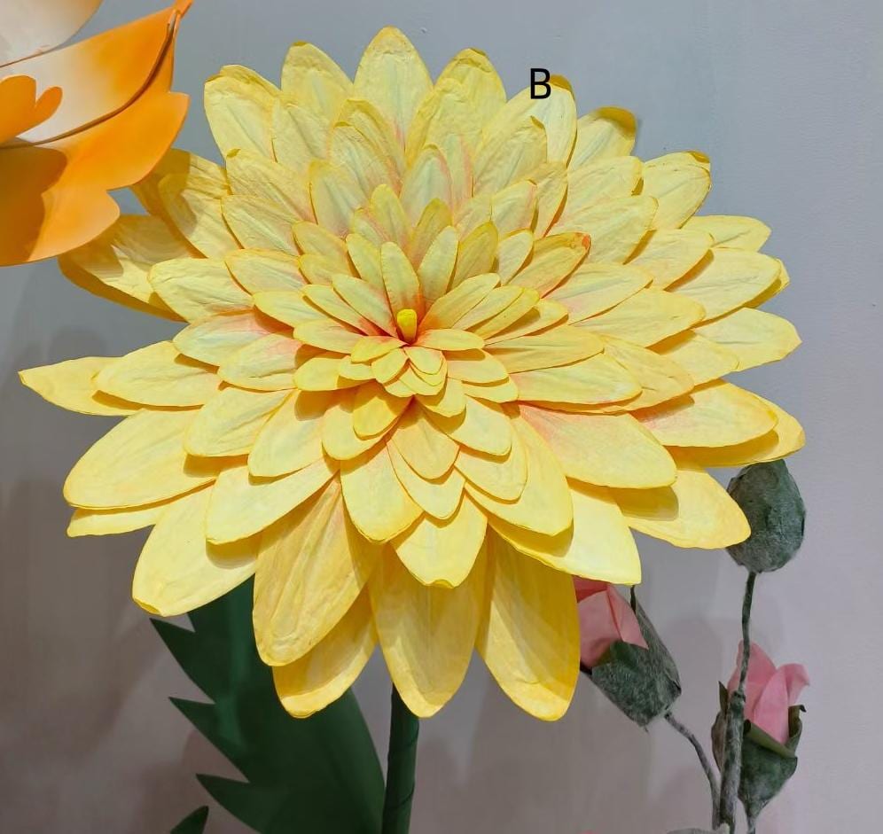 Giant Paper Flower Set for Photo Booth Backdrop, Yellow, Pink, and Orange Ground Floral Decor