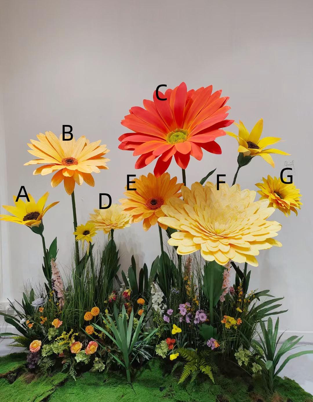 Giant Paper Flower Set for Photo Booth Backdrop, Pale Yellow, Yellow, and Orange Ground Floral Decor