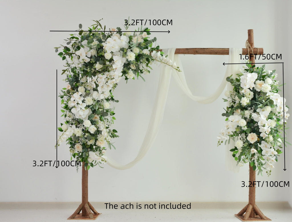 Artificial White Rose and Greenery Floral Swag Set for Wedding Ceremony Arch and Backdrop Decor