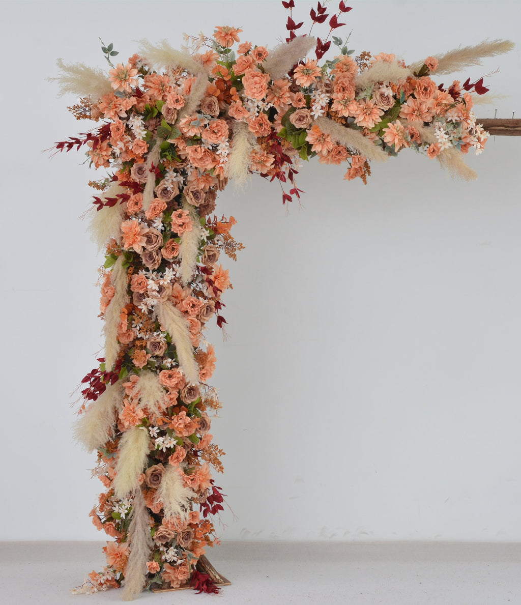 Fall Wedding Arch Arrangement with Pampas OrangeTerracotta Wedding Arbor Flowers