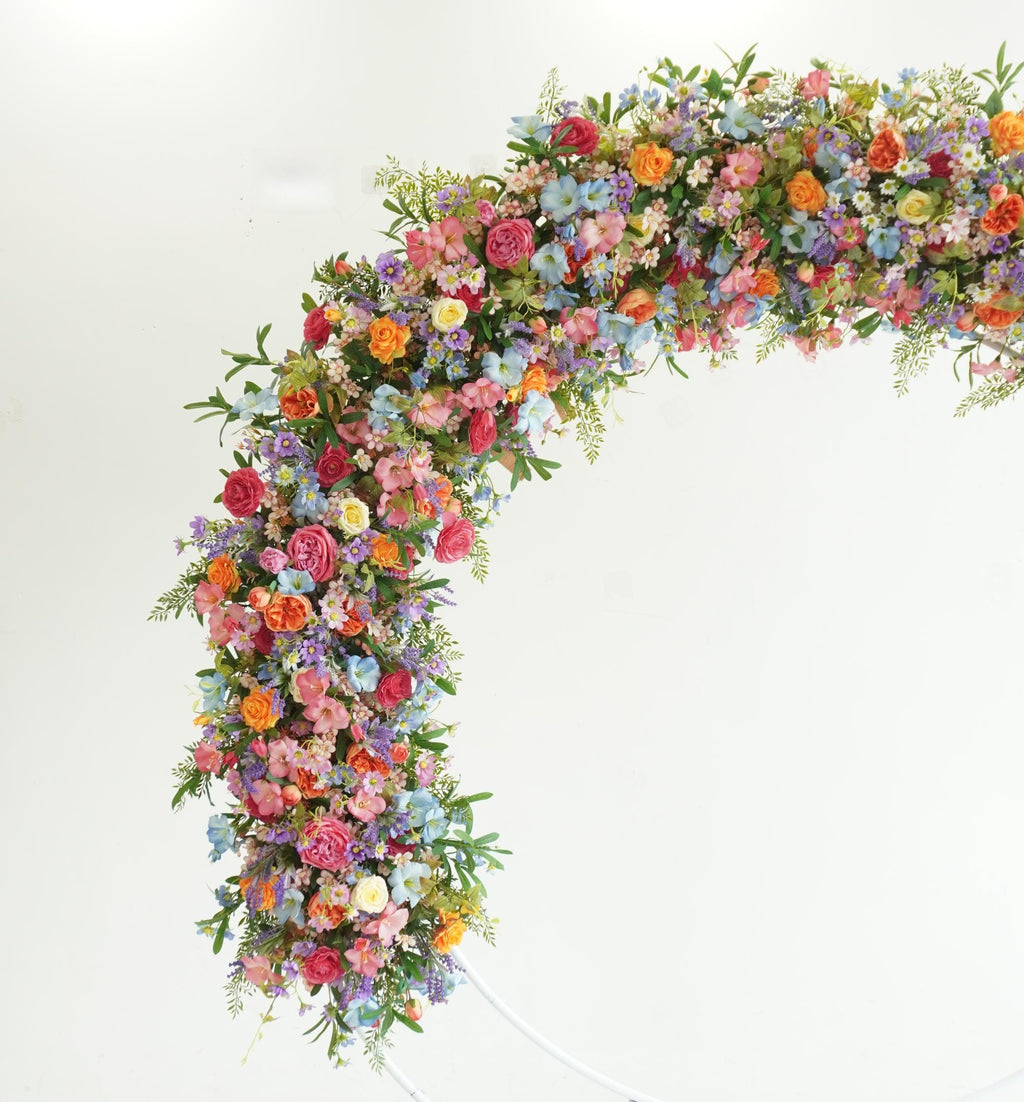 Wedding Arch Floral Garland: Pink, Orange, Purple Bloom Clusters