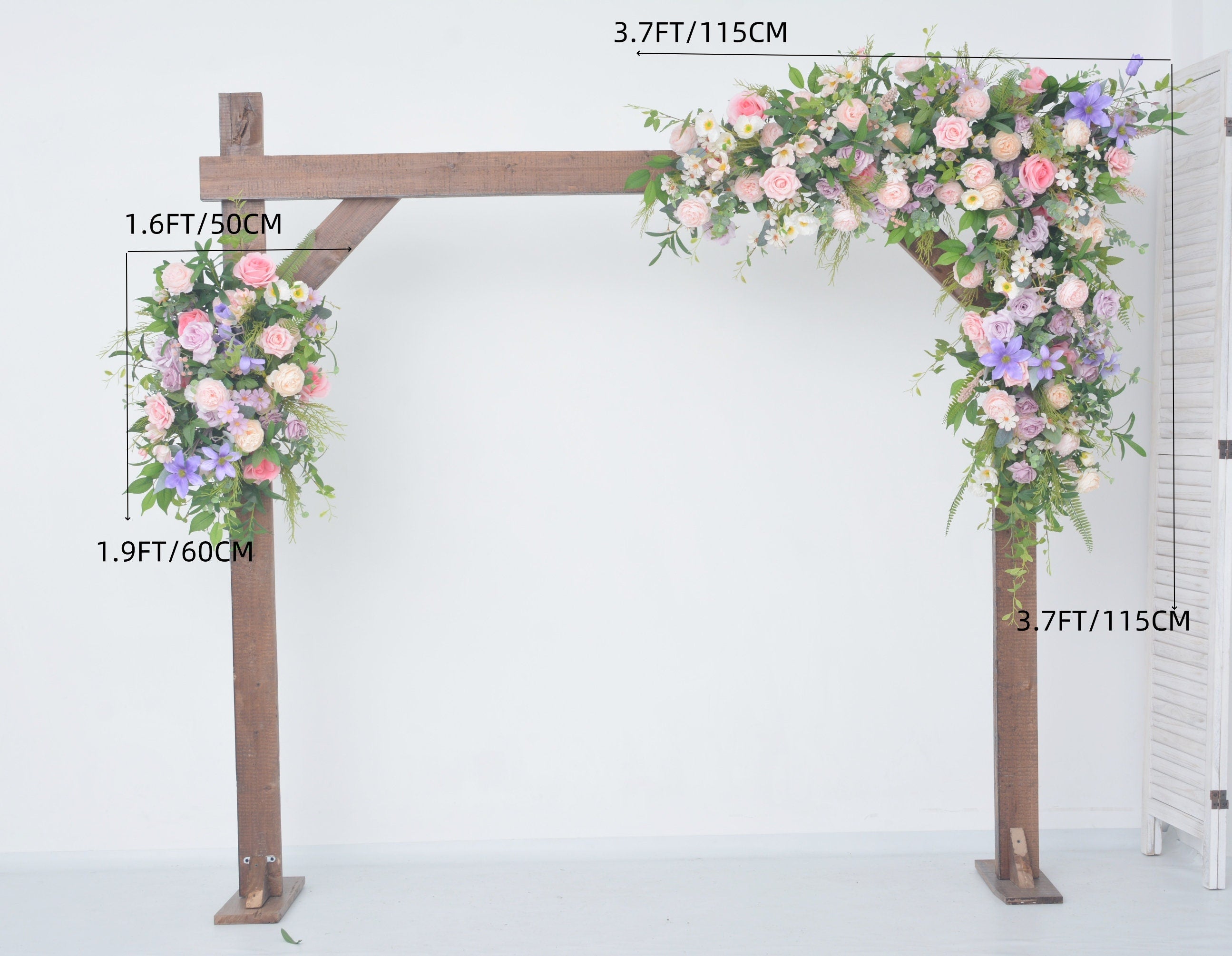 Artificial Wedding Arch Arrangements with Flowers in Shades of Pink, Purple and Champagne