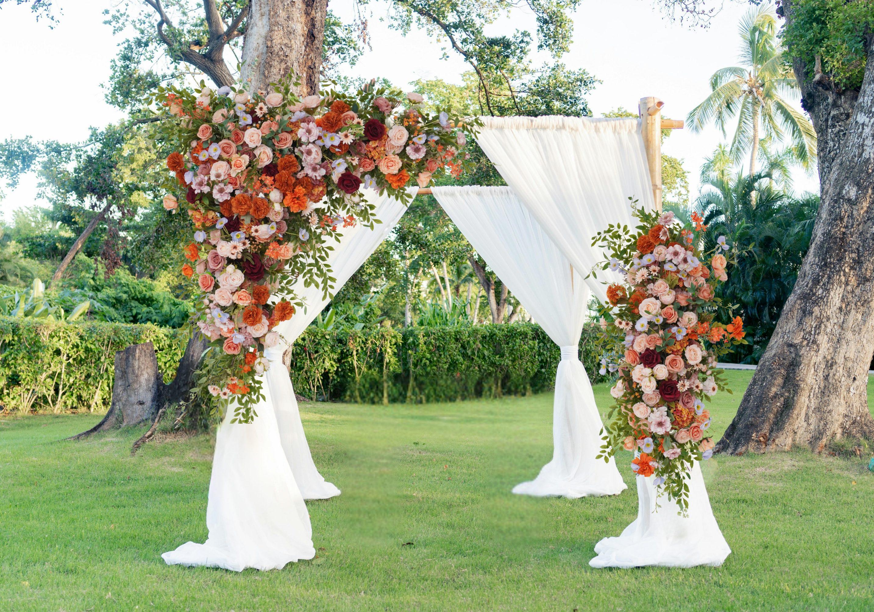 Burnt Orange Wedding Arch Flowers: Silk Ceremony Arbor Decoration