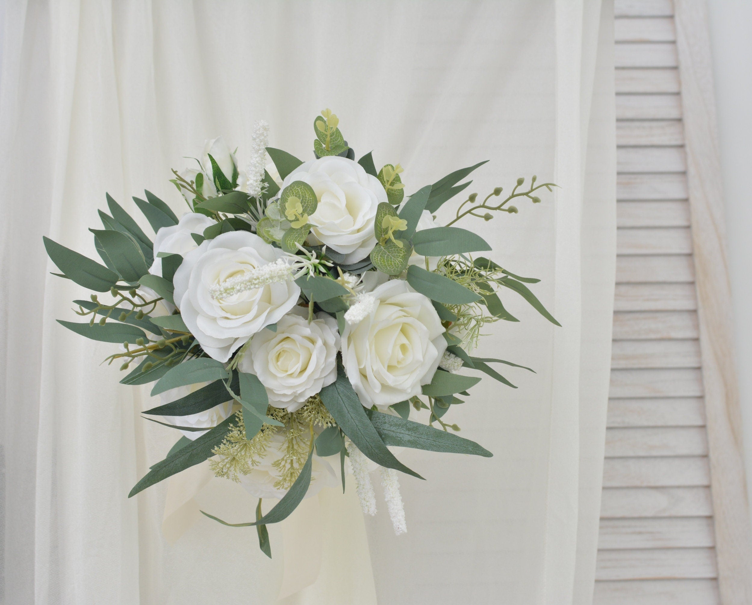 Ivory Rose Bridal Bouquet: Eucalyptus Wedding Bouquet