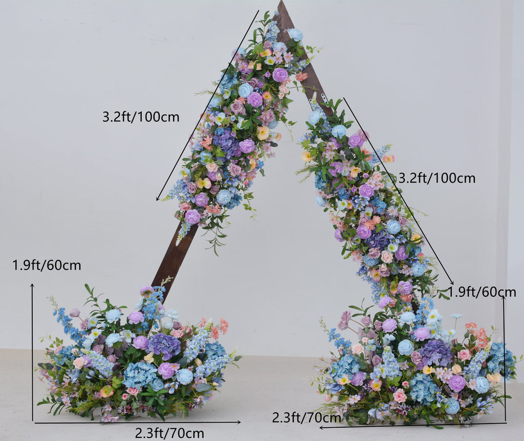 Artificial Wedding Flower Arrangements for Arch in Shades of Blue, Purple, and Dusty Pink