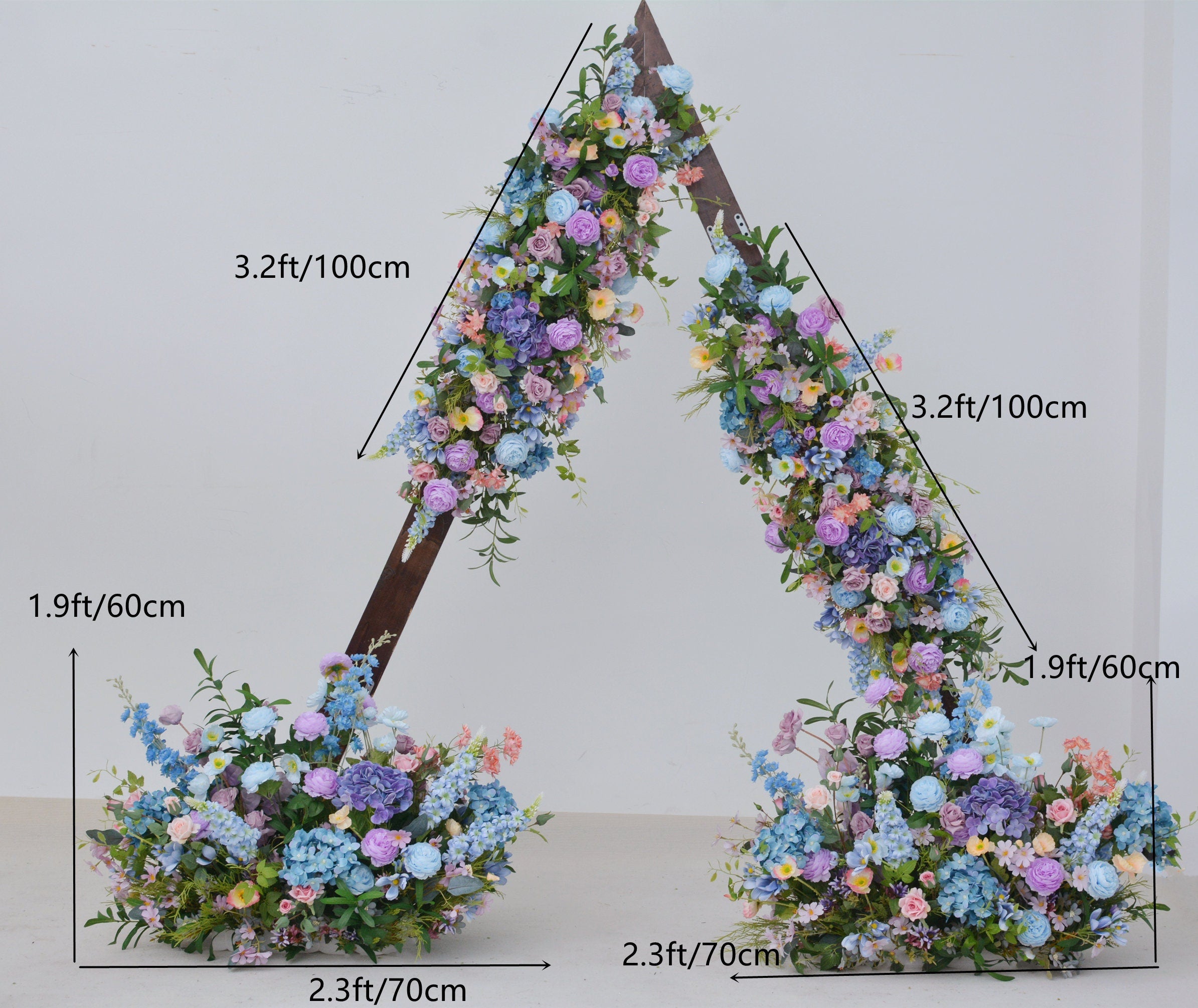 Artificial Wedding Flower Arrangements for Arch in Shades of Blue, Purple, and Dusty Pink