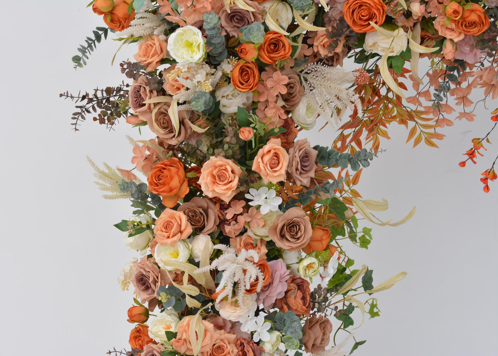 Artificial Wedding Arch Flowers – Rustic Burnt Orange and Greenery Floral Decoration for Ceremony