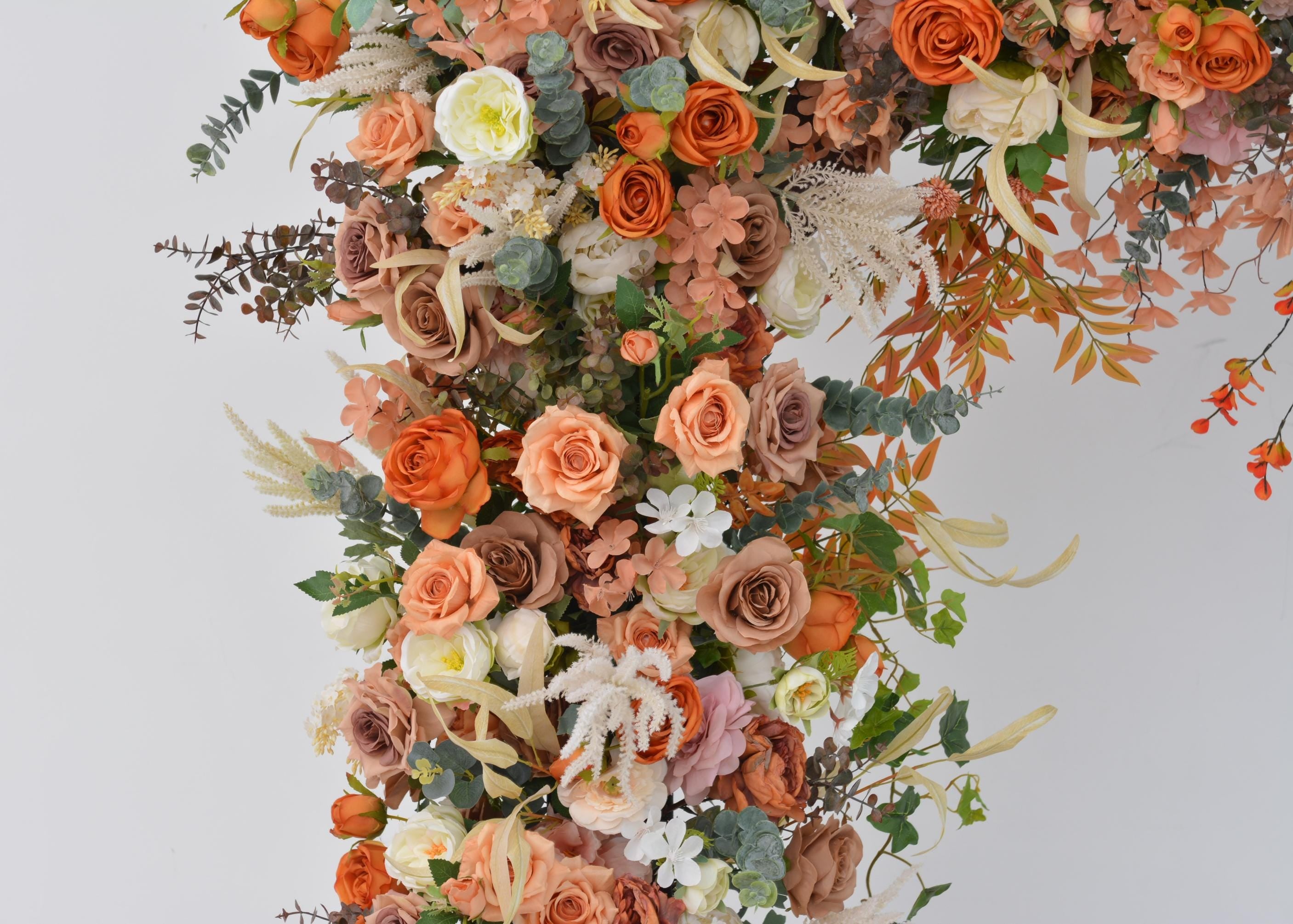 Artificial Wedding Arch Flowers – Rustic Burnt Orange and Greenery Floral Decoration for Ceremony