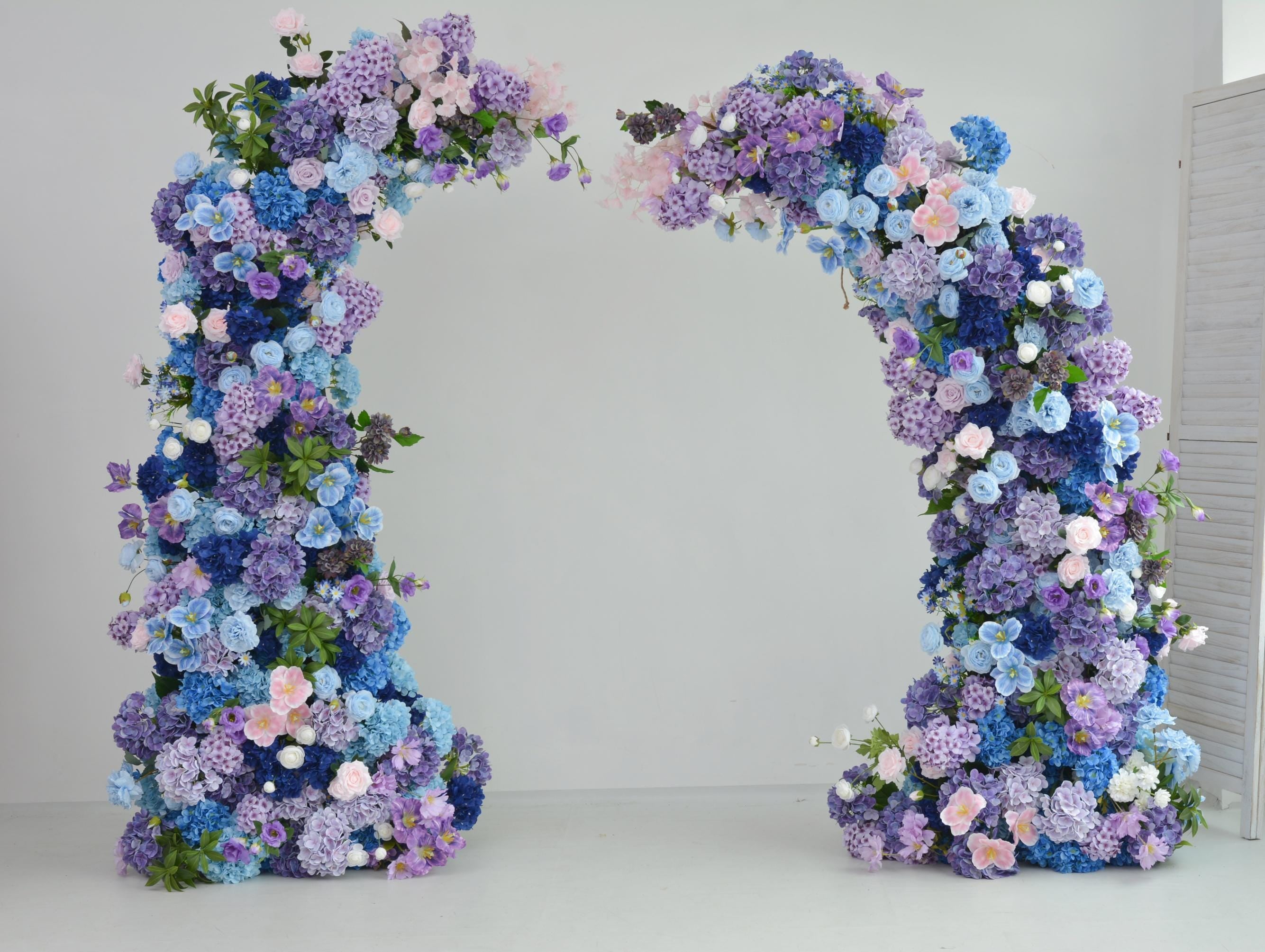 Purple & Blue Hydrangea Rose Wedding Arbor Floral Arch