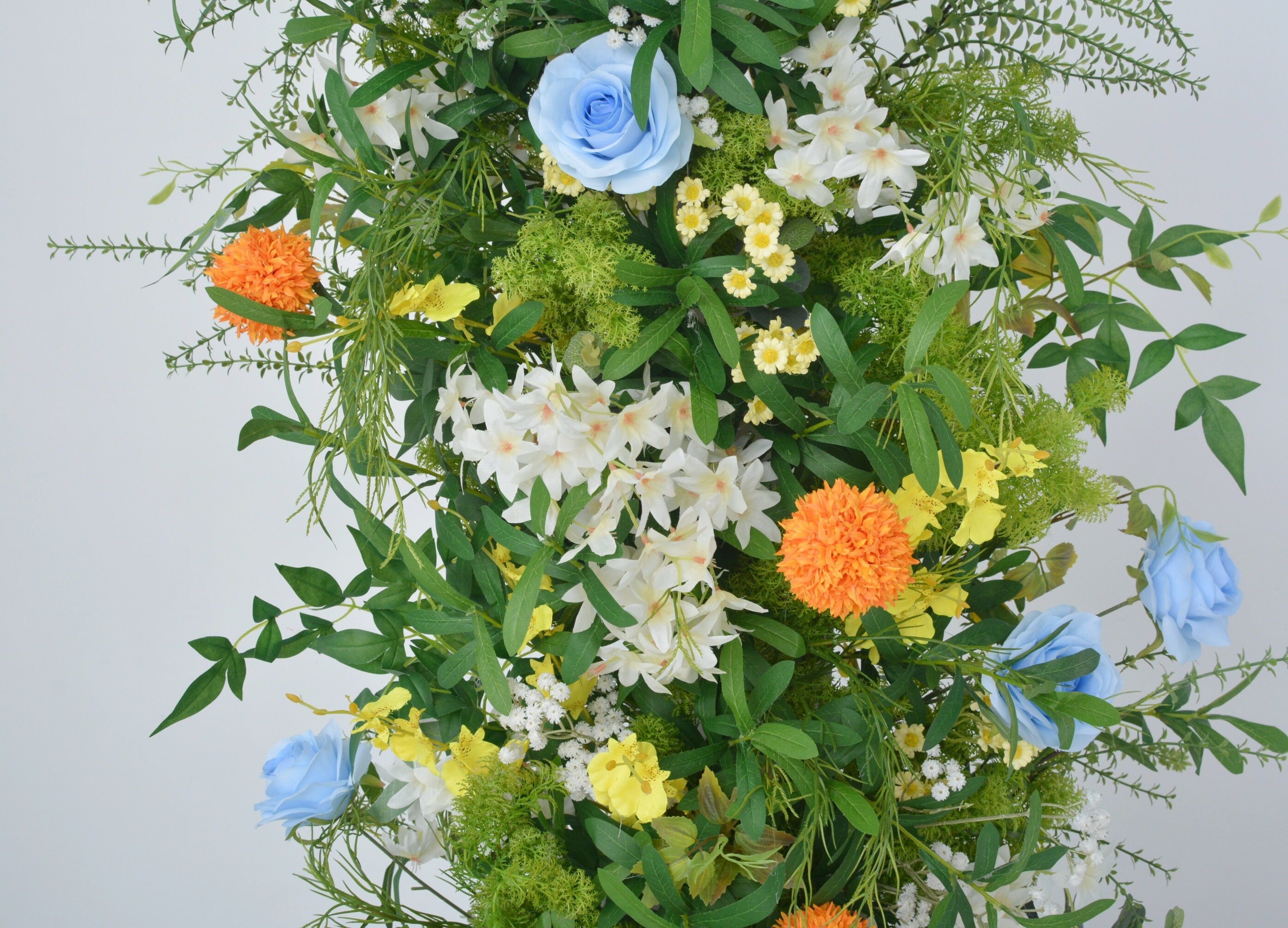 Elegant Horn Arch Wedding Floral Arrangements with Lush Artificial Greenery