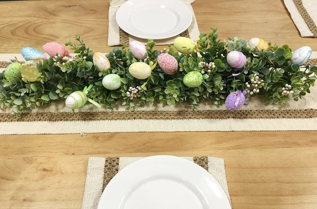 Easter Egg Garland: Frosted Eucalyptus Spring Mantel Decor