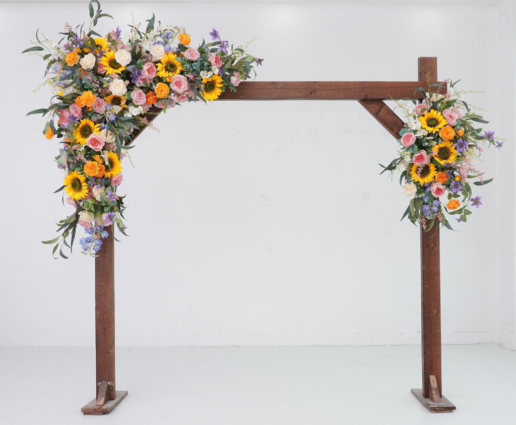 Arch Flower Arrangements with Sunflowers,Roses and Eucalyptus Wedding Flower Swag in Pink, Champagne, Ivory